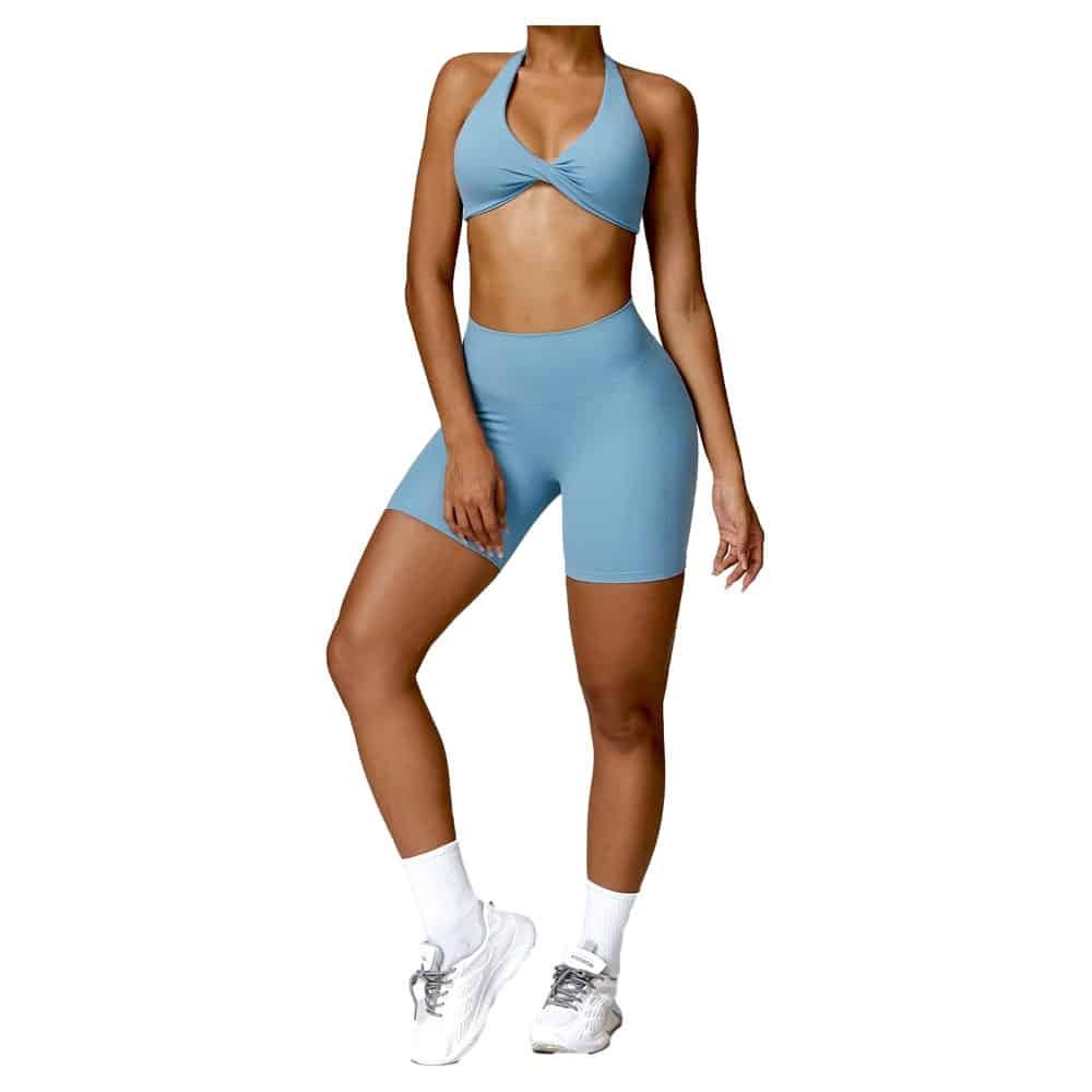 Μπλε Γυναικείο σετ Γυμναστικής με σορτς κολάν - Image 3