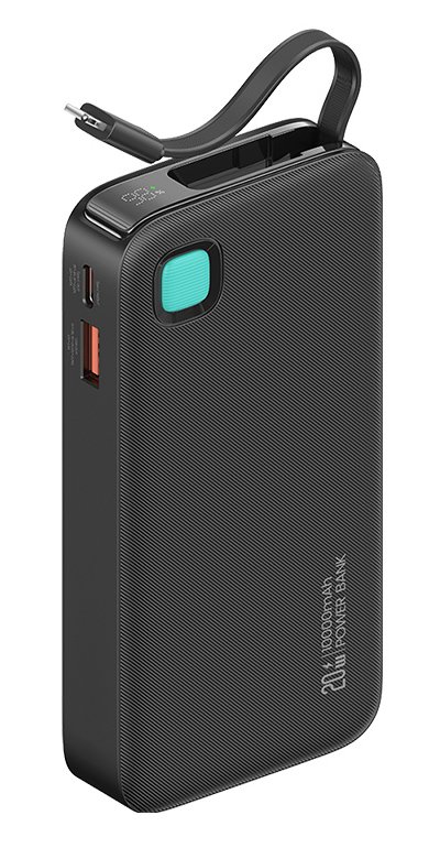 USAMS power bank CD225 με καλώδιο Lightning, 2x θύρες εξόδου, 10000mAh, 20W, μαύρο