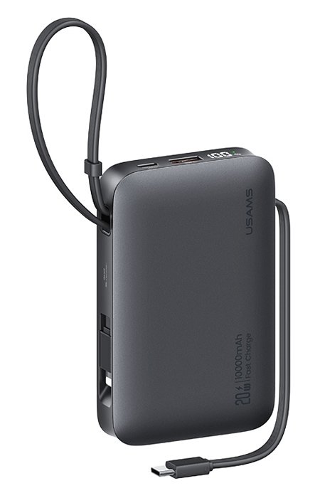 USAMS power bank CD228 με 2x καλώδια, 2x θύρες εξόδου, 10000mAh, 20W, γκρι