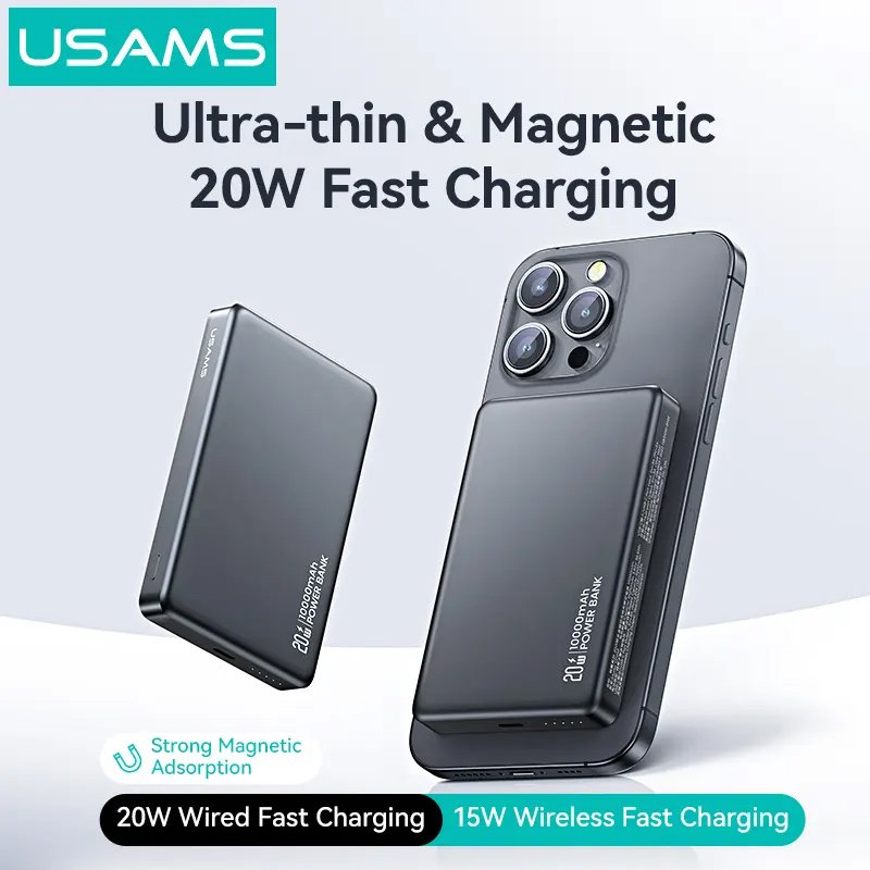 USAMS power bank CD242, magnetic wireless, USB-C έξοδος, 10000mAh, 20W, γκρι - Image 3