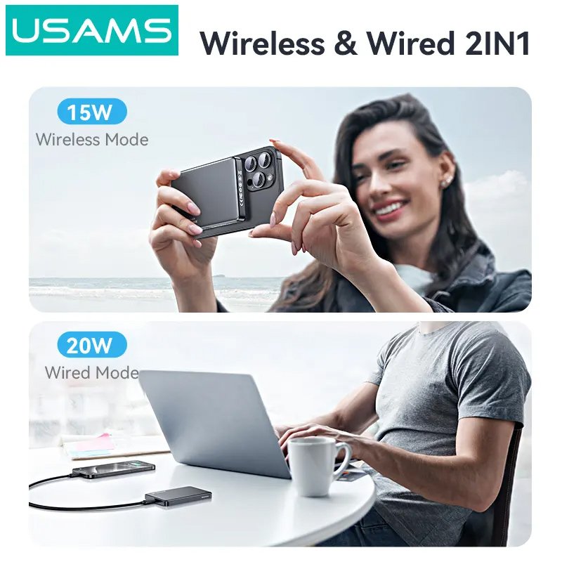 USAMS power bank CD242, magnetic wireless, USB-C έξοδος, 10000mAh, 20W, γκρι - Image 4