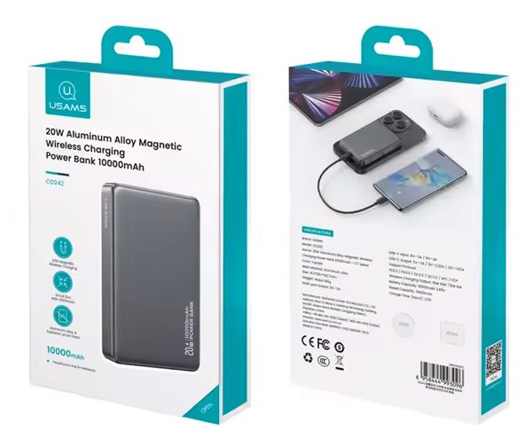 USAMS power bank CD242, magnetic wireless, USB-C έξοδος, 10000mAh, 20W, γκρι - Image 6