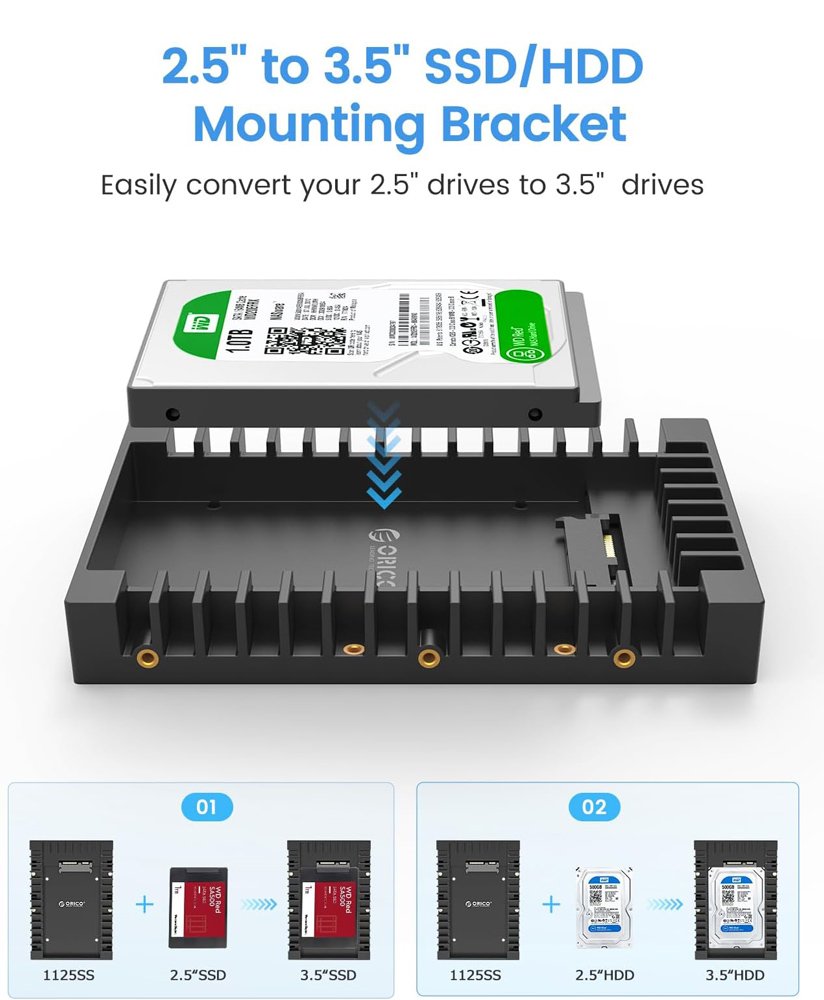 ORICO tray 3.5" για 2.5" HDD/SSD 1125SS-V1, 6Gbps, μαύρο - Image 2