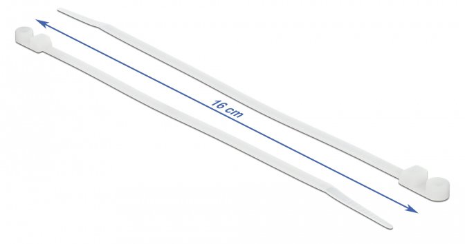 DELOCK Δεματικά καλωδίων 18944 με οπή στερέωσης, 160x4.8mm, λευκά, 10τμχ