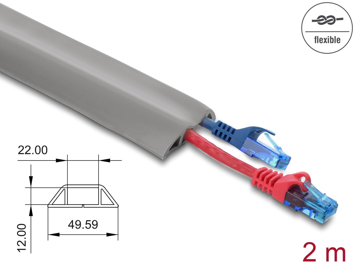 DELOCK κανάλι καλωδίων 20767 με αυτοκόλλητο, εύκαμπτο PVC, 50x14mm, 2m, γκρι - Image 2