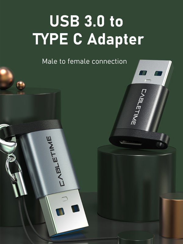 CABLETIME αντάπτορας USB-C σε USB CT-AMCF, 2.1A, 5Gbps, γκρι - Image 2