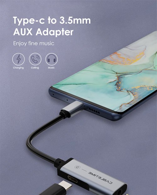 CABLETIME αντάπτορας USB-C σε USB-C & 3.5mm CT-CMACD, γκρι - Image 2
