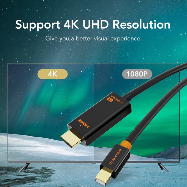 CABLETIME καλώδιο mini DisplayPort σε HDMI CT-03G4K60, 4K, 1.8m, λευκό - Image 3