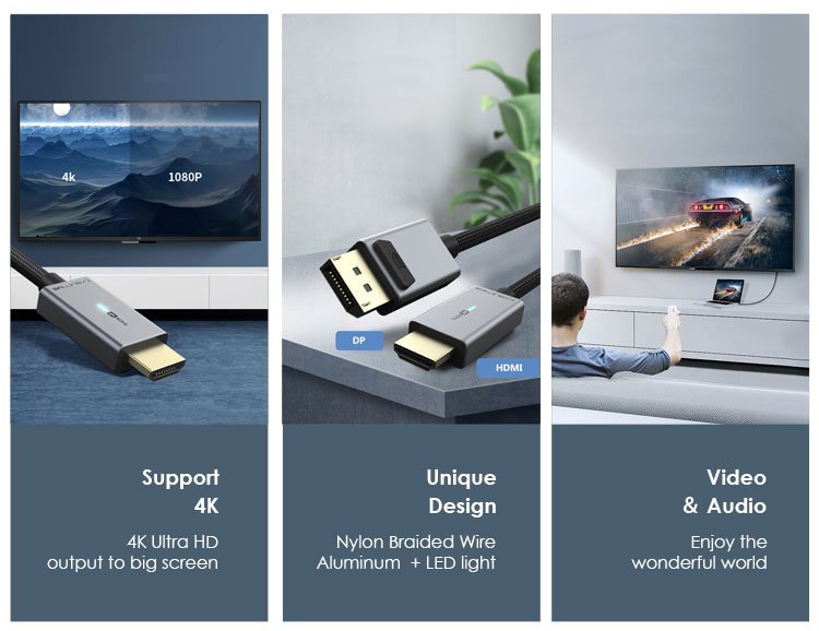 CABLETIME καλώδιο DisplayPort σε HDMI CT-P02G4K, 4K, 1.8m, μαύρο - Image 3