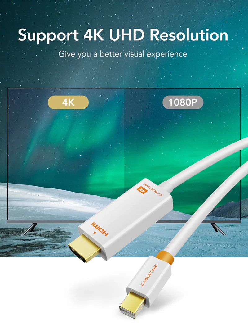 CABLETIME καλώδιο mini DisplayPort σε HDMI CT-AV588-03G4K, 4K/30Hz, 1m, λευκό - Image 2