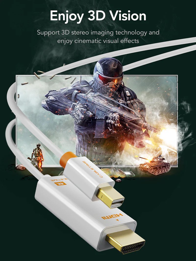 CABLETIME καλώδιο mini DisplayPort σε HDMI CT-AV588-03G4K, 4K/30Hz, 1m, λευκό - Image 3