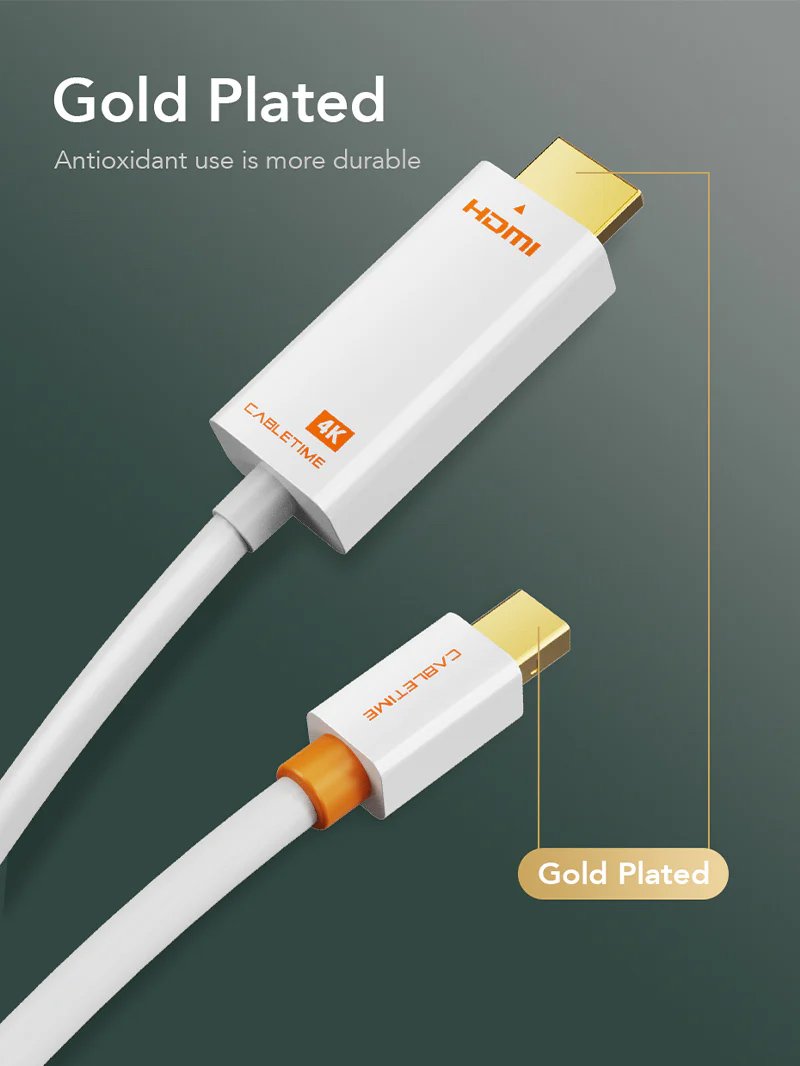 CABLETIME καλώδιο mini DisplayPort σε HDMI CT-AV588-03G4K, 4K/30Hz, 1m, λευκό - Image 5