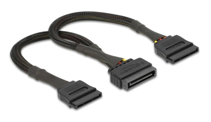 DELOCK καλώδιο SATA 15pin σε 2x SATA 15pin 60135, 0.25m, μαύρο