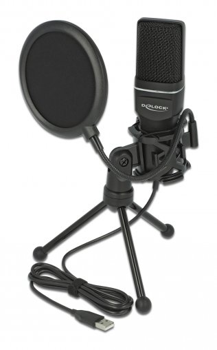 DELOCK Mικρόφωνο studio με pop φίλτρο & αντιανέμιο 66331, πυκνωτικό, USB
