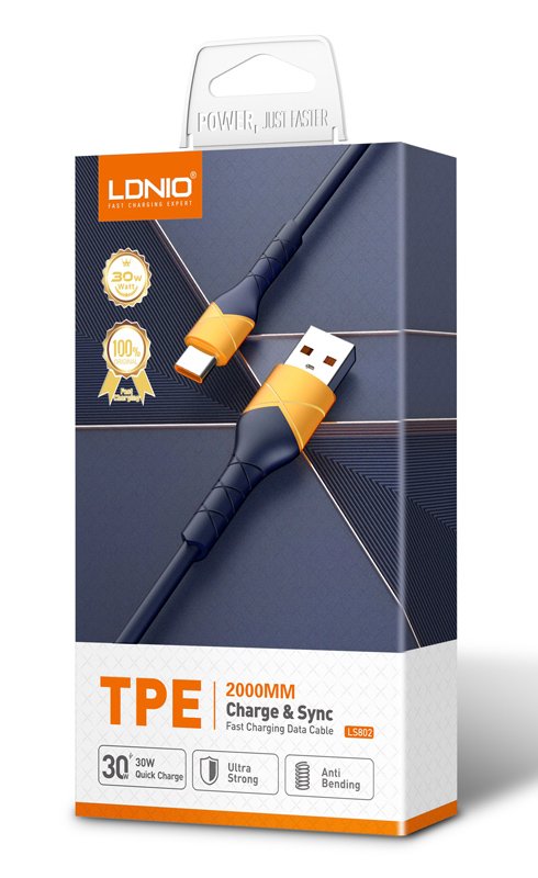 LDNIO καλώδιο USB-C σε USB LS802, 30W, 2m, λευκό - Image 6