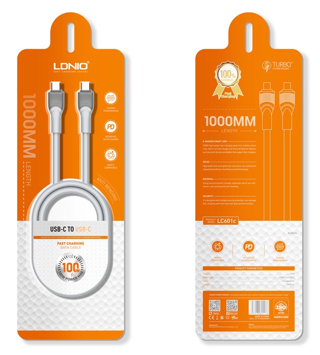 LDNIO καλώδιο USB-C σε USB-C LC601C, 100W PD, 1m, γκρι - Image 5