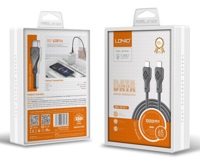 LDNIO καλώδιο USB-C σε USB-C LC811C, 65W PD, 1m, γκρι - Image 6