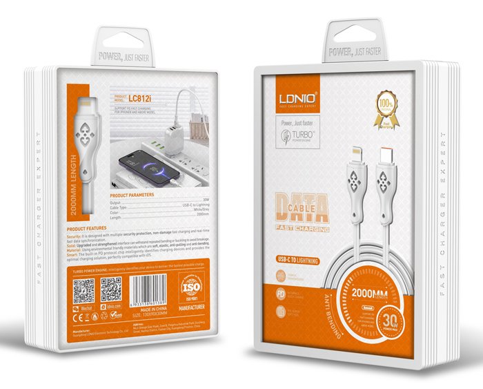 LDNIO καλώδιο Lightning σε USB-C LC812I, 30W PD, 2m, λευκό - Image 5