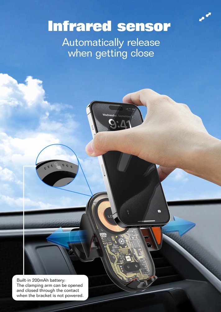 LDNIO ασύρματος φορτιστής & βάση smartphone αυτοκινήτου MA30, 15W, μαύρο - Image 4