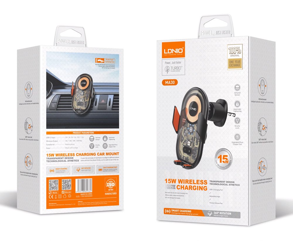 LDNIO ασύρματος φορτιστής & βάση smartphone αυτοκινήτου MA30, 15W, μαύρο - Image 8
