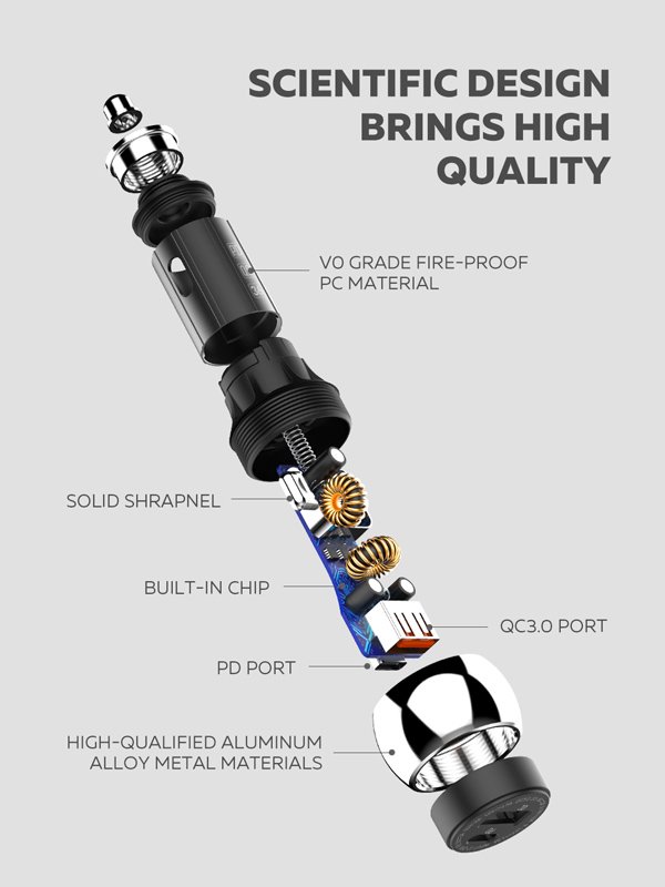LDNIO φορτιστής αυτοκινήτου C1 με καλώδιο, USB & USB-C, 38W PD, μαύρος - Image 5