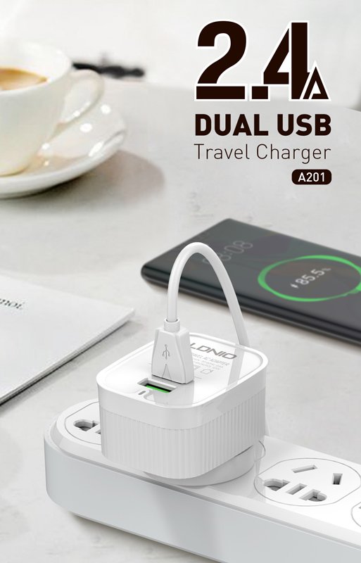 LDNIO φορτιστής τοίχου A201 με καλώδιο USB-C, 2x USB, 12W, λευκός - Image 3
