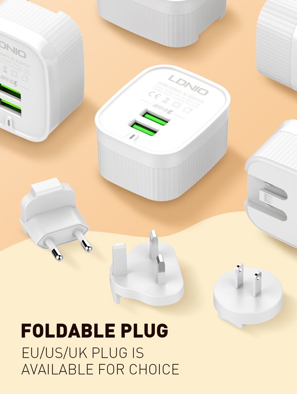 LDNIO φορτιστής τοίχου A201 με καλώδιο USB-C, 2x USB, 12W, λευκός - Image 5