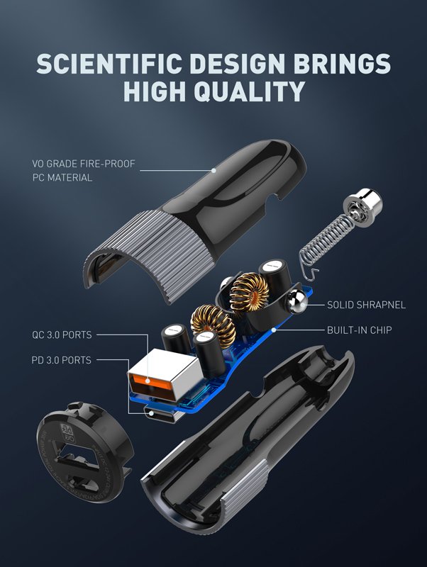 LDNIO φορτιστής αυτοκινήτου C510Q με καλώδιο, USB & USB-C, 38W, μαύρος - Image 4