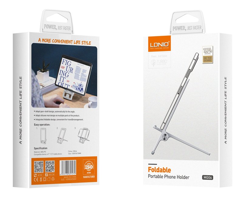 LDNIO βάση smartphone MG06, foldable, 4.7-7.2", λευκή - Image 7