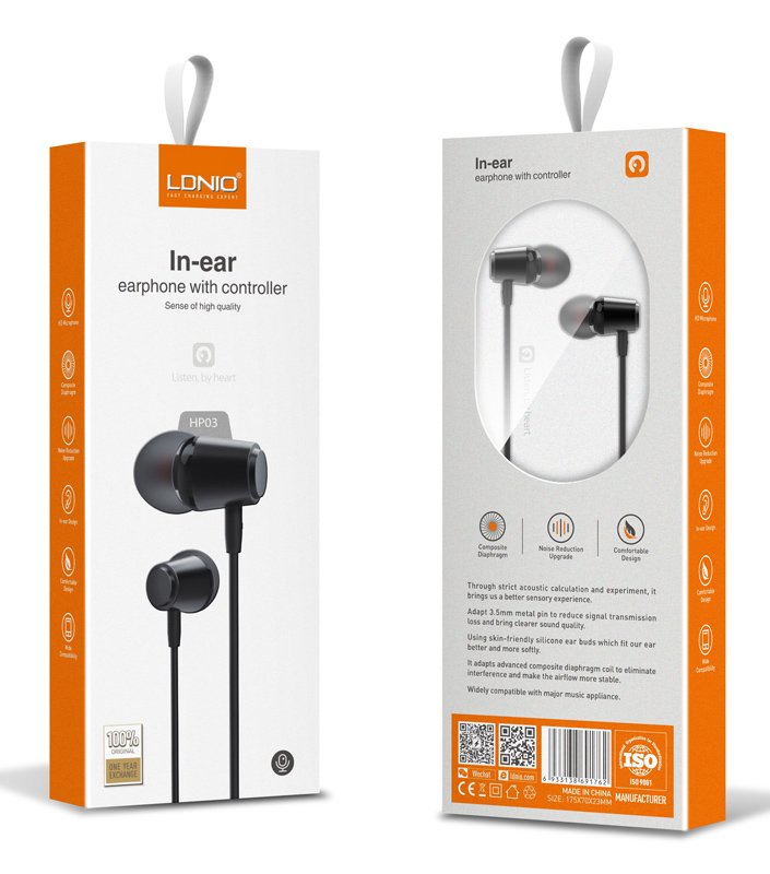 LDNIO earphones με μικρόφωνο HP03, 3.5mm σύνδεση, Φ10mm, 1.2m, μαύρα - Image 3