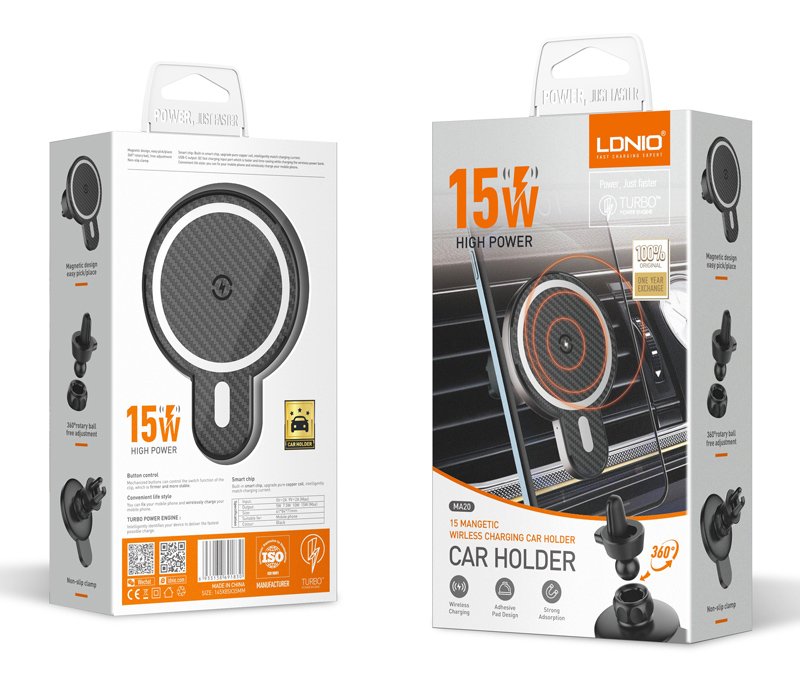 LDNIO ασύρματος φορτιστής & βάση αυτοκινήτου MA20, 15W, μαύρο - Image 8