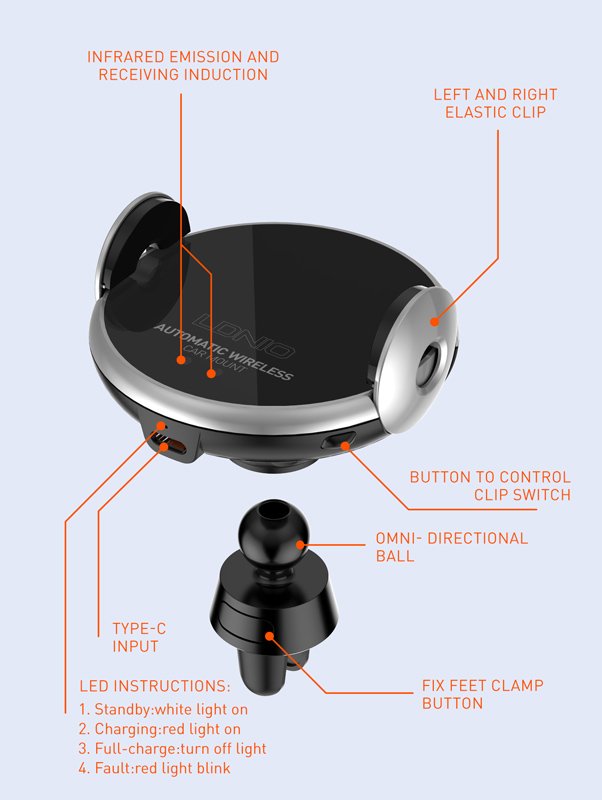 LDNIO ασύρματος φορτιστής & βάση αυτοκινήτου MA02, 15W, μαύρο - Image 8