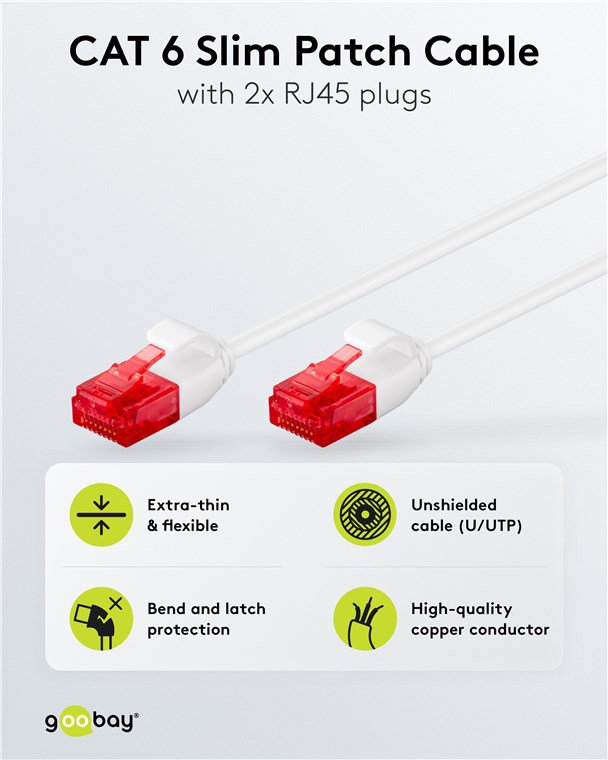 GOOBAY καλώδιο δικτύου 71550, CAT 6 U/UTP, slim, copper, 250MHz, 0.25m, λευκό - Image 2