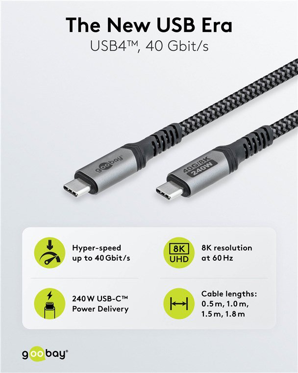 GOOBAY καλώδιο USB-C 74212, USB4, 240W, 40Gbps, 8K/60Hz, 1.5m, γκρι - Image 5