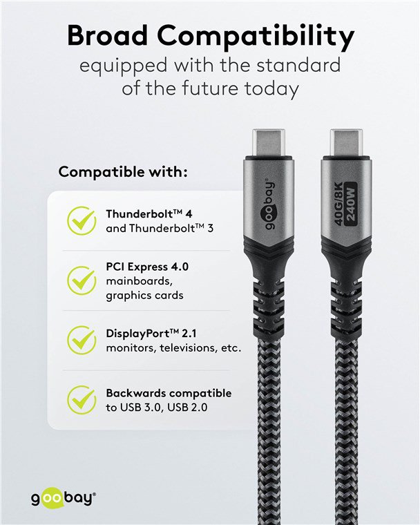 GOOBAY καλώδιο USB-C 74212, USB4, 240W, 40Gbps, 8K/60Hz, 1.5m, γκρι - Image 7