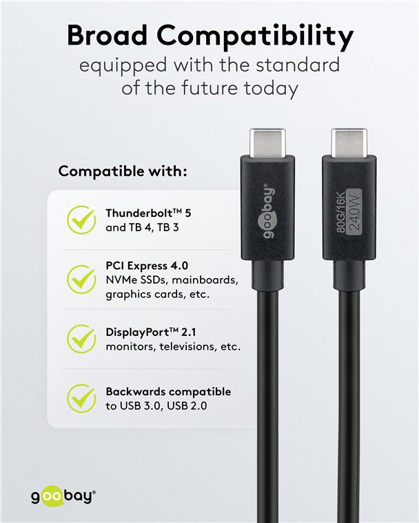 GOOBAY καλώδιο USB-C 74376, USB4, 240W, 80Gbps, 16K/60Hz, 1.2m, μαύρο - Image 7