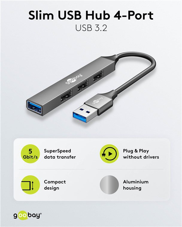 GOOBAY USB hub 74456, 4x θυρών, USB 3.2, 5Gbps, USB σύνδεση, γκρι - Image 5