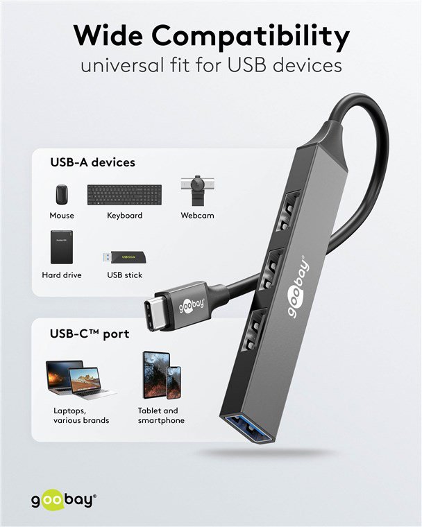 GOOBAY USB hub 74457, 4x θυρών, USB 3.2, 5Gbps, USB-C σύνδεση, γκρι - Image 4