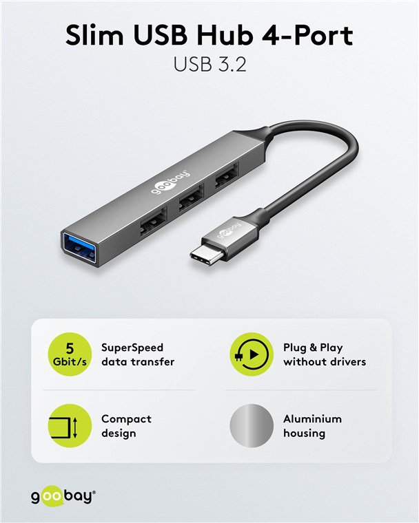 GOOBAY USB hub 74457, 4x θυρών, USB 3.2, 5Gbps, USB-C σύνδεση, γκρι - Image 5