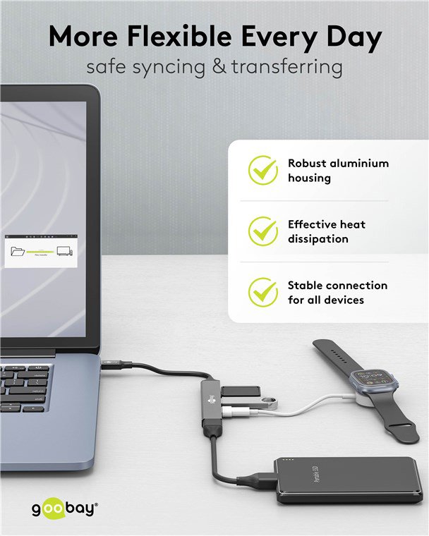 GOOBAY USB hub 74457, 4x θυρών, USB 3.2, 5Gbps, USB-C σύνδεση, γκρι - Image 6