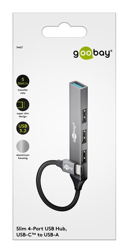 GOOBAY USB hub 74457, 4x θυρών, USB 3.2, 5Gbps, USB-C σύνδεση, γκρι - Image 8