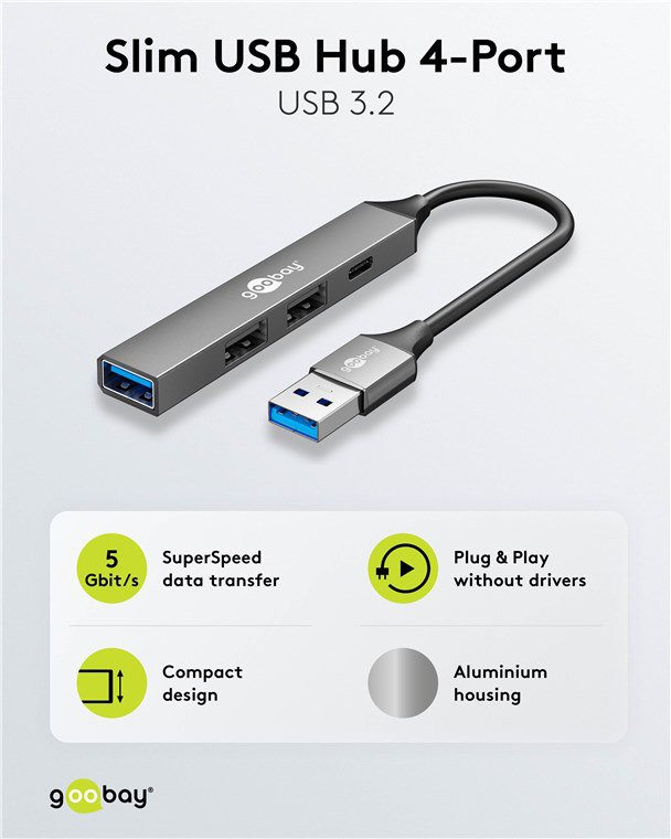 GOOBAY USB hub 74458, 4x θυρών, USB 3.2, 5Gbps, USB σύνδεση, γκρι - Image 5