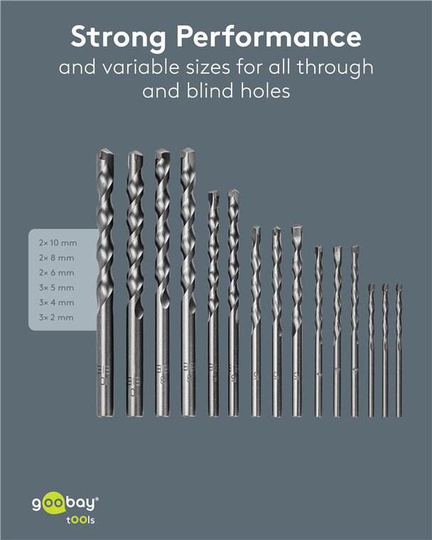 GOOBAY σετ τρυπάνια 77849 για τοίχο, χάλυβας άνθρακα/YG8, 3–10mm, κυλινδρικό, 15τμχ - Image 2