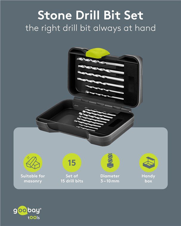 GOOBAY σετ τρυπάνια 77849 για τοίχο, χάλυβας άνθρακα/YG8, 3–10mm, κυλινδρικό, 15τμχ - Image 3