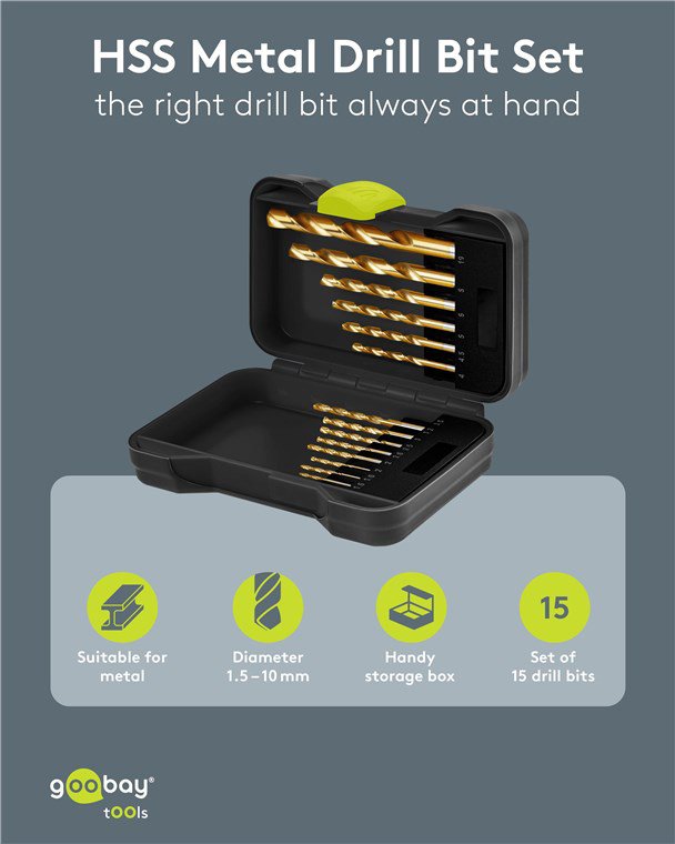 GOOBAY σετ τρυπάνια 77850 για μέταλλο, HSS, 1.5-10mm, κυλινδρικό, 15τμχ - Image 3