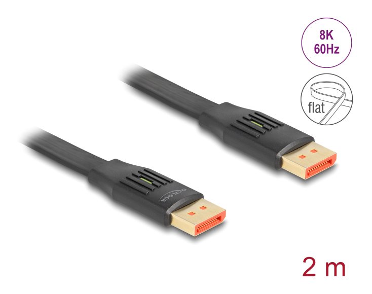 DELOCK καλώδιο DisplayPort 81006, flat, 8K/60Hz 32.4 Gbps HDR, 2m, μαύρο - Image 3