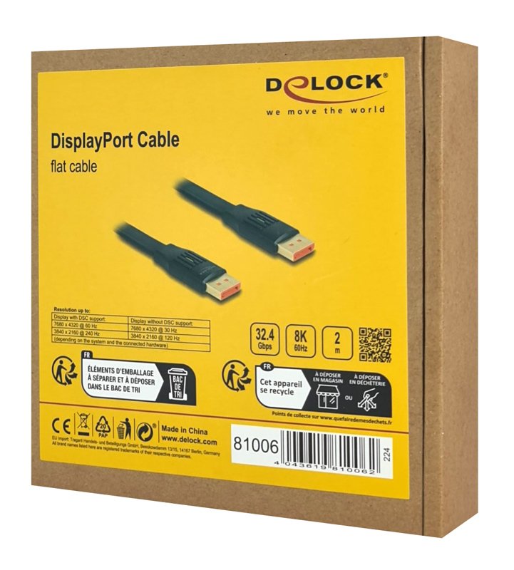 DELOCK καλώδιο DisplayPort 81006, flat, 8K/60Hz 32.4 Gbps HDR, 2m, μαύρο - Image 4
