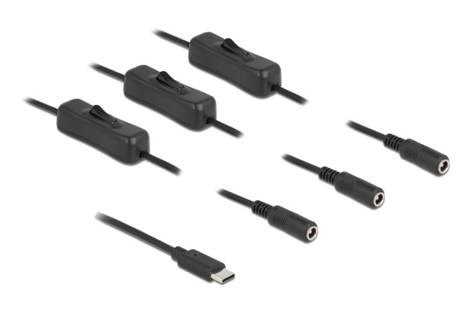 DELOCK καλώδιο USB Type-C σε 3x DC 5.5 x 2.1mm 86801, 1m, μαύρο - Image 2