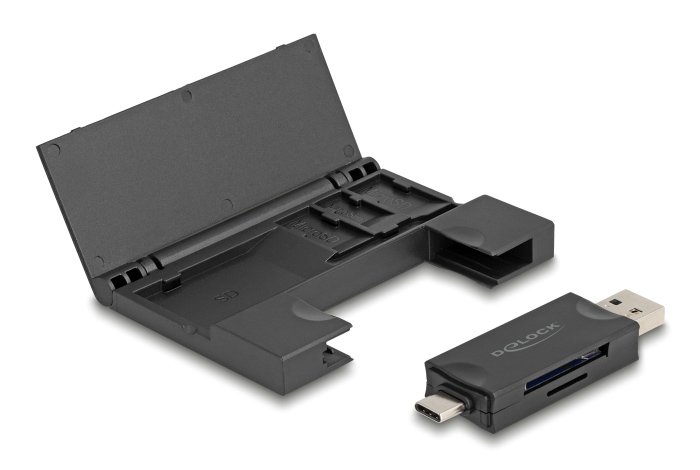 DELOCK card reader 91014 για SD & micro SD, με θήκη, USB/USB-C, 5Gbps, μαύρο