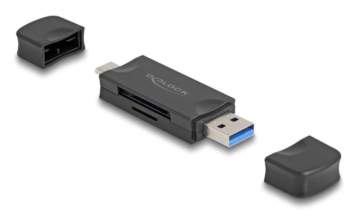 DELOCK card reader 91020 για SD & micro SD, USB/USB-C σύνδεση, 5Gbps, μαύρο